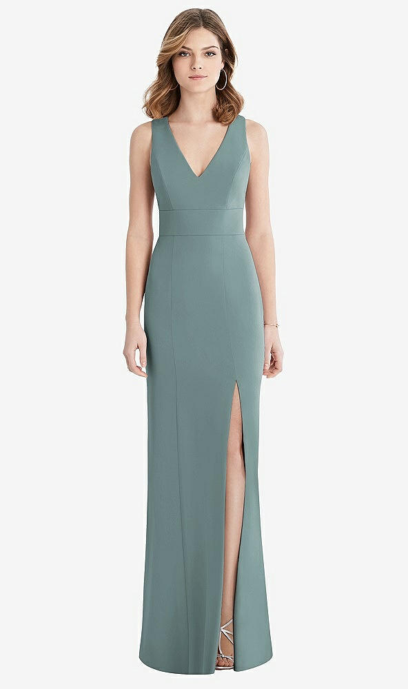 【STYLE: 1513】Criss Cross Back Trumpet Gown with Front Slit【COLOR: Icelandic】