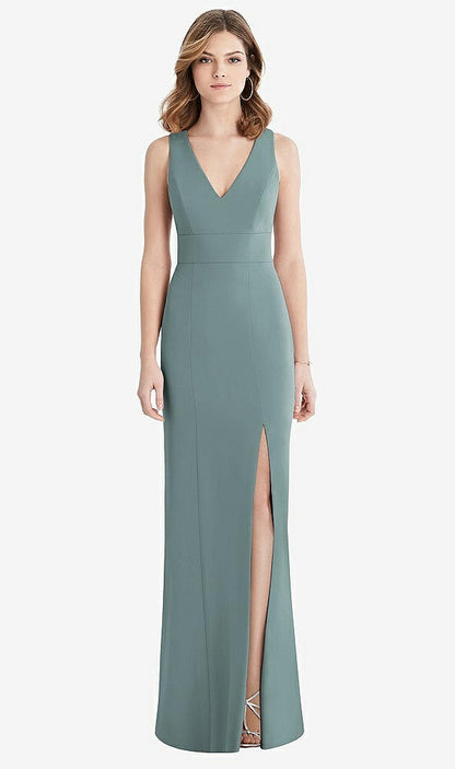 【STYLE: 1513】Criss Cross Back Trumpet Gown with Front Slit【COLOR: Icelandic】
