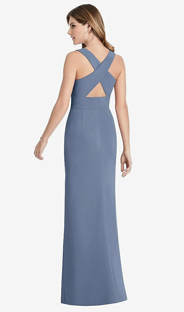 【STYLE: 1513】Criss Cross Back Trumpet Gown with Front Slit【COLOR: Larkspur Blue】