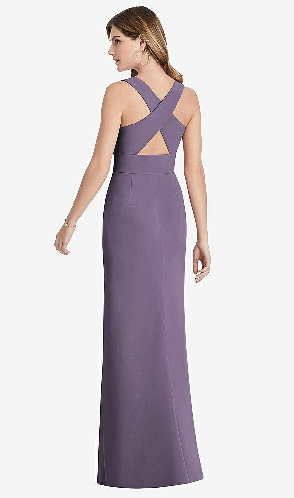 【STYLE: 1513】Criss Cross Back Trumpet Gown with Front Slit【COLOR: Lavender】