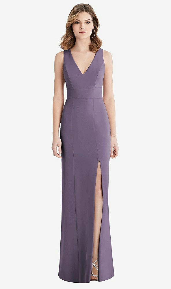 【STYLE: 1513】Criss Cross Back Trumpet Gown with Front Slit【COLOR: Lavender】