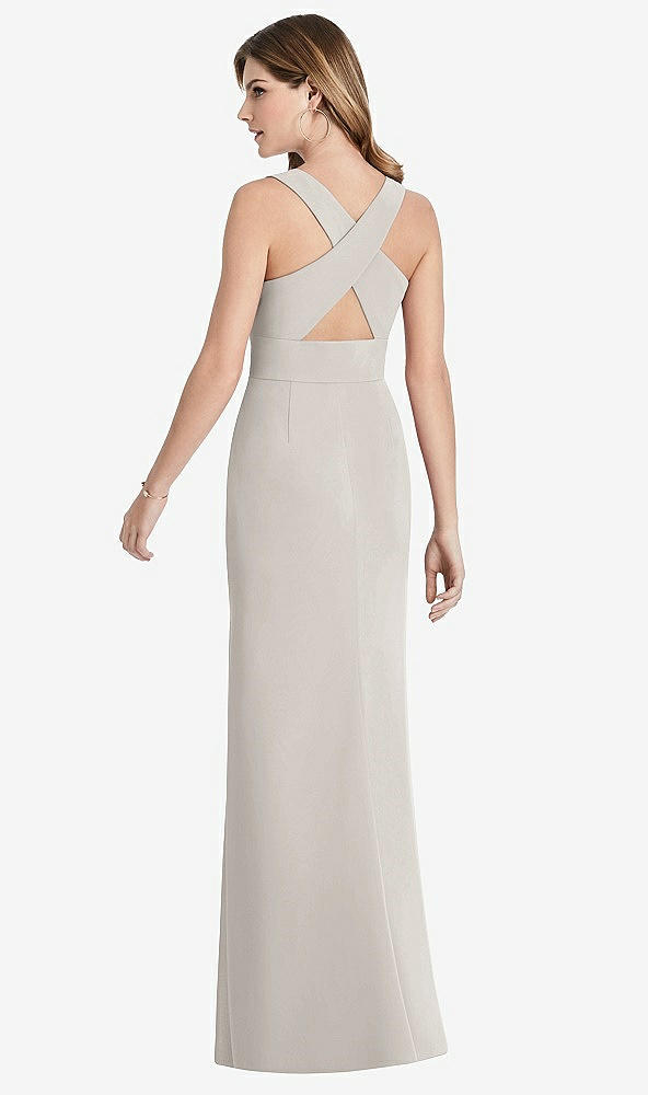【STYLE: 1513】Criss Cross Back Trumpet Gown with Front Slit【COLOR: Oyster】