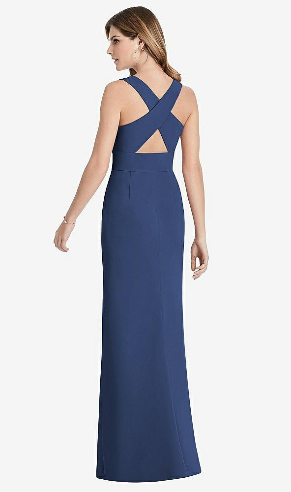 【STYLE: 1513】Criss Cross Back Trumpet Gown with Front Slit【COLOR: Sailor】