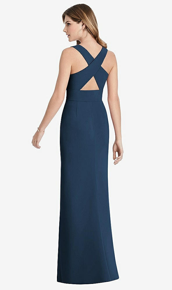 【STYLE: 1513】Criss Cross Back Trumpet Gown with Front Slit【COLOR: Sofia Blue】
