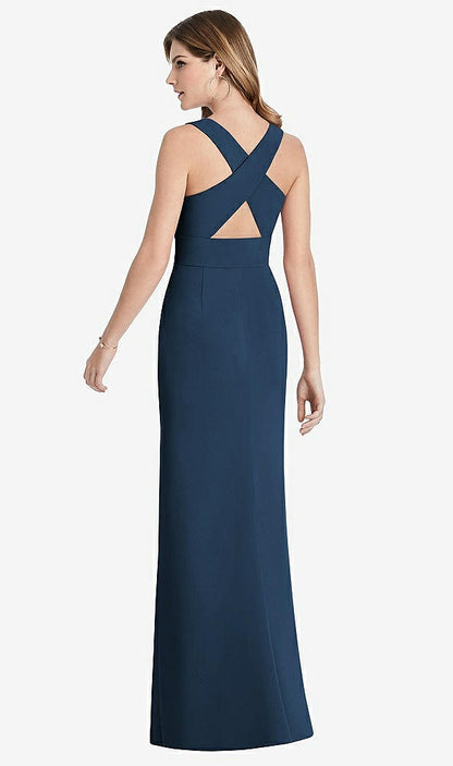 【STYLE: 1513】Criss Cross Back Trumpet Gown with Front Slit【COLOR: Sofia Blue】