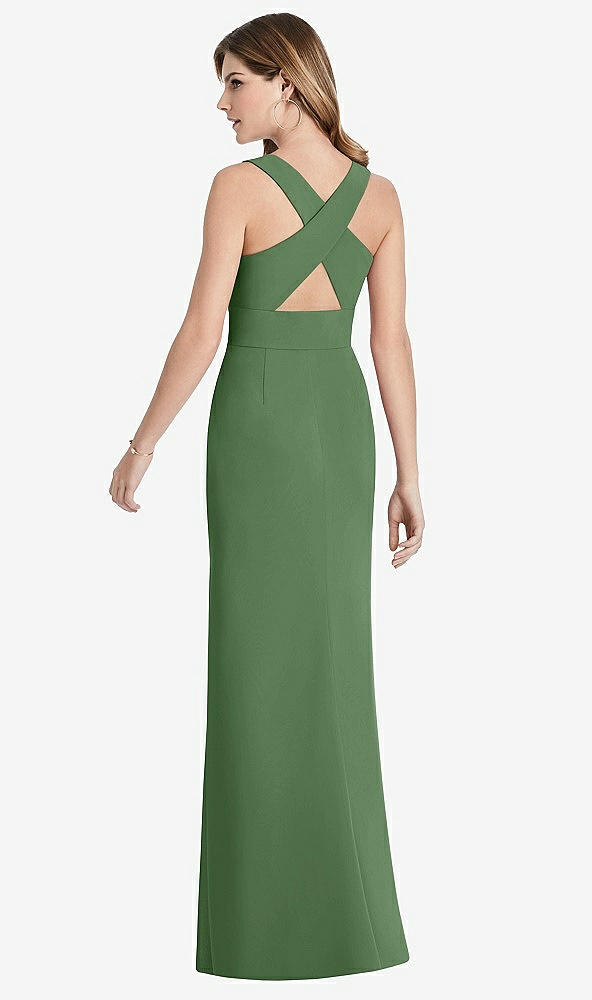 【STYLE: 1513】Criss Cross Back Trumpet Gown with Front Slit【COLOR: Vineyard Green】