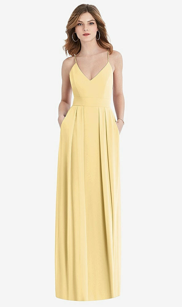 【STYLE: 1514】Pleated Skirt Crepe Maxi Dress with Pockets【COLOR: Buttercup】