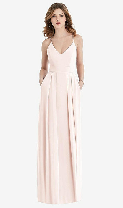 【STYLE: 1514】Pleated Skirt Crepe Maxi Dress with Pockets【COLOR: Blush】