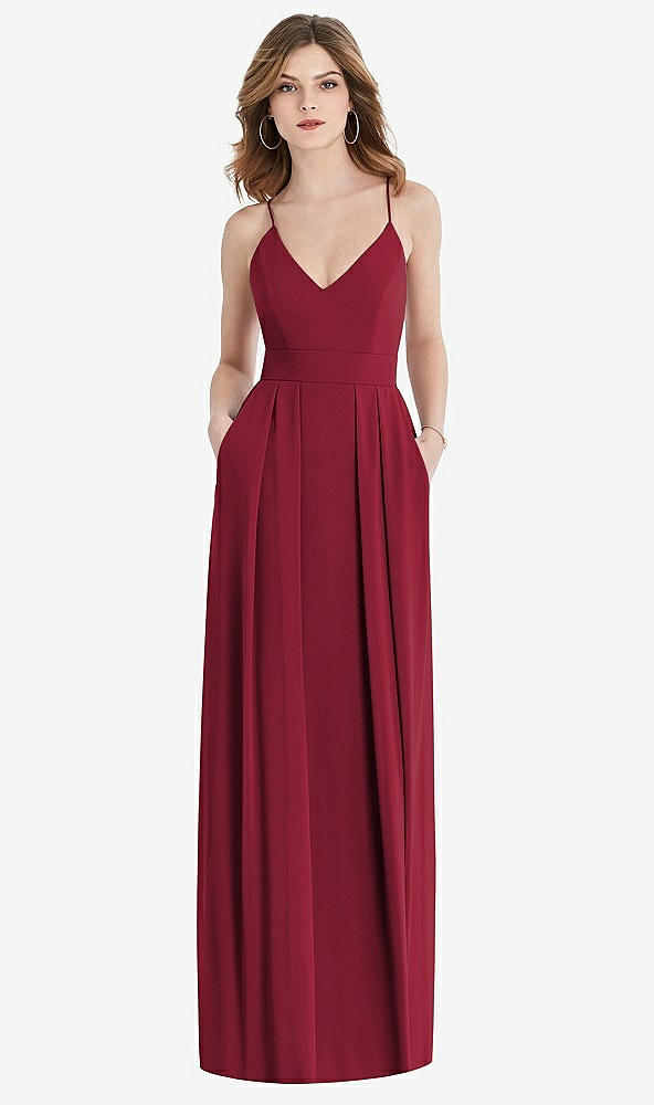 【NEW】【STYLE: 1514】プリーツ スカート クレープ マキシ ドレス ポケット付き【COLOR: Burgundy】【SIZE: 00-30W】