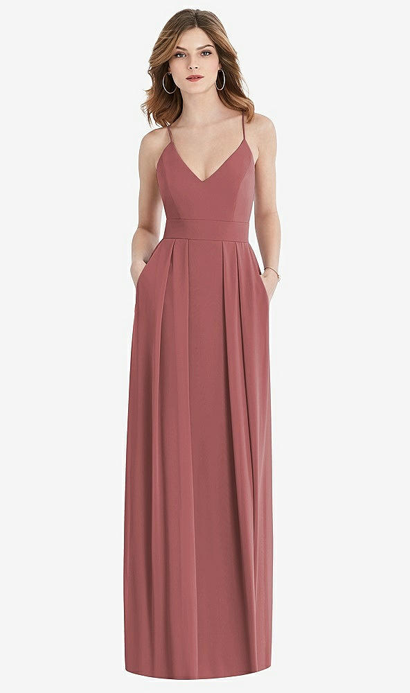 【STYLE: 1514】Pleated Skirt Crepe Maxi Dress with Pockets【COLOR: English Rose】