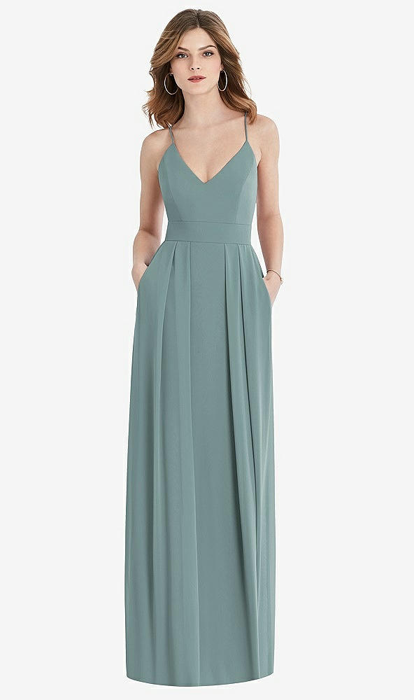 【STYLE: 1514】Pleated Skirt Crepe Maxi Dress with Pockets【COLOR: Icelandic】