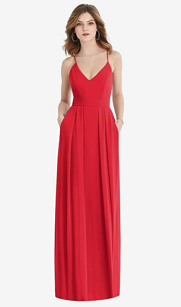 【STYLE: 1514】Pleated Skirt Crepe Maxi Dress with Pockets【COLOR: Parisian Red】