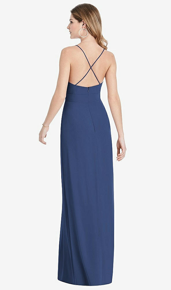 【STYLE: 1514】Pleated Skirt Crepe Maxi Dress with Pockets【COLOR: Sailor】