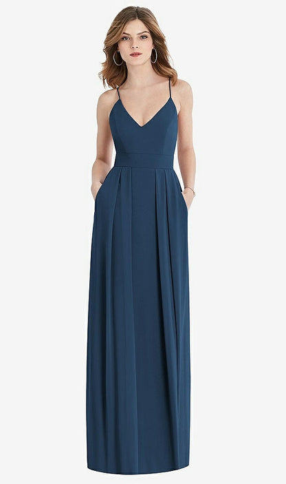 【STYLE: 1514】Pleated Skirt Crepe Maxi Dress with Pockets【COLOR: Sofia Blue】