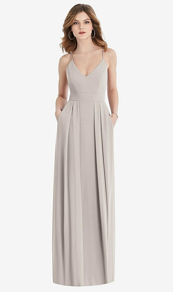 【STYLE: 1514】Pleated Skirt Crepe Maxi Dress with Pockets【COLOR: Taupe】
