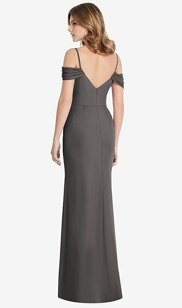 【STYLE: 1517】Off-the-Shoulder Chiffon Trumpet Gown with Front Slit【COLOR: Caviar Gray】