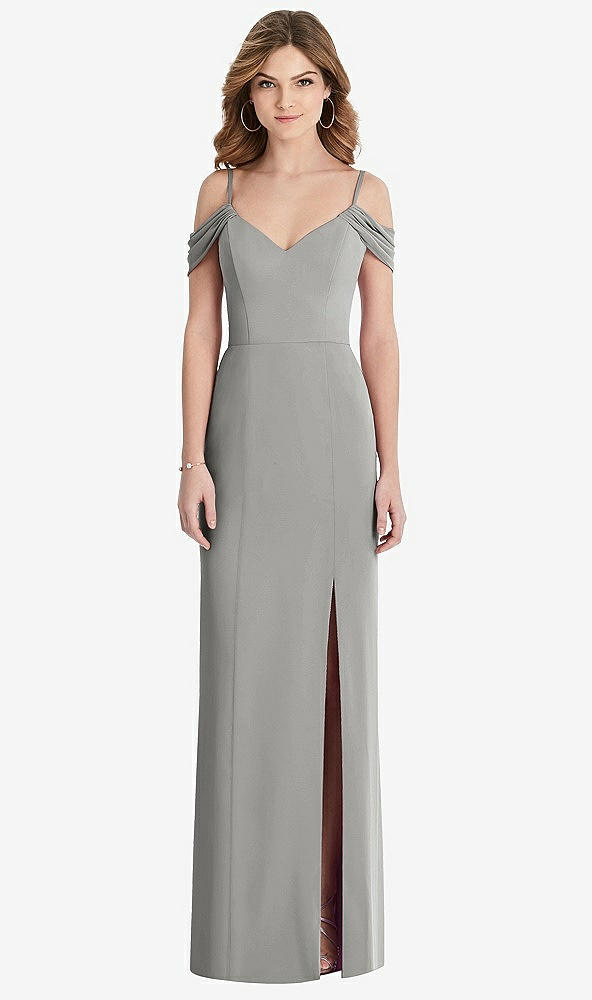 【STYLE: 1517】Off-the-Shoulder Chiffon Trumpet Gown with Front Slit【COLOR: Chelsea Gray】