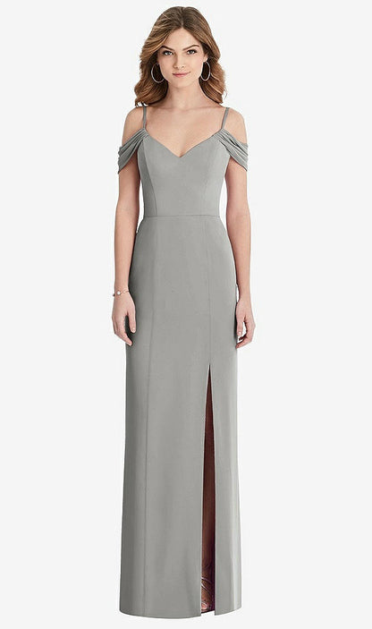 【STYLE: 1517】Off-the-Shoulder Chiffon Trumpet Gown with Front Slit【COLOR: Chelsea Gray】