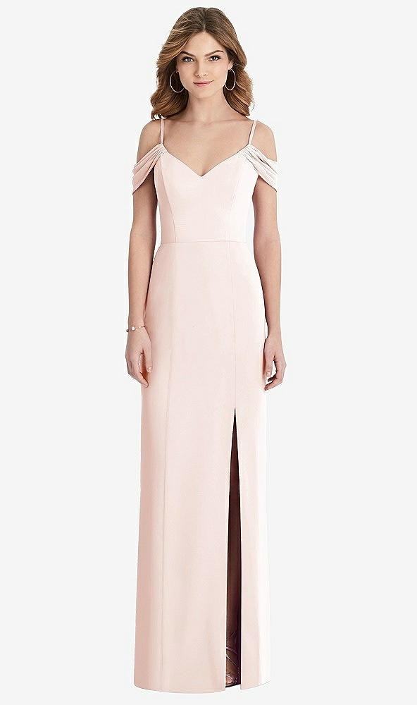 【STYLE: 1517】Off-the-Shoulder Chiffon Trumpet Gown with Front Slit【COLOR: Blush】