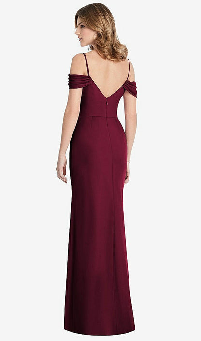 【STYLE: 1517】Off-the-Shoulder Chiffon Trumpet Gown with Front Slit【COLOR: Cabernet】