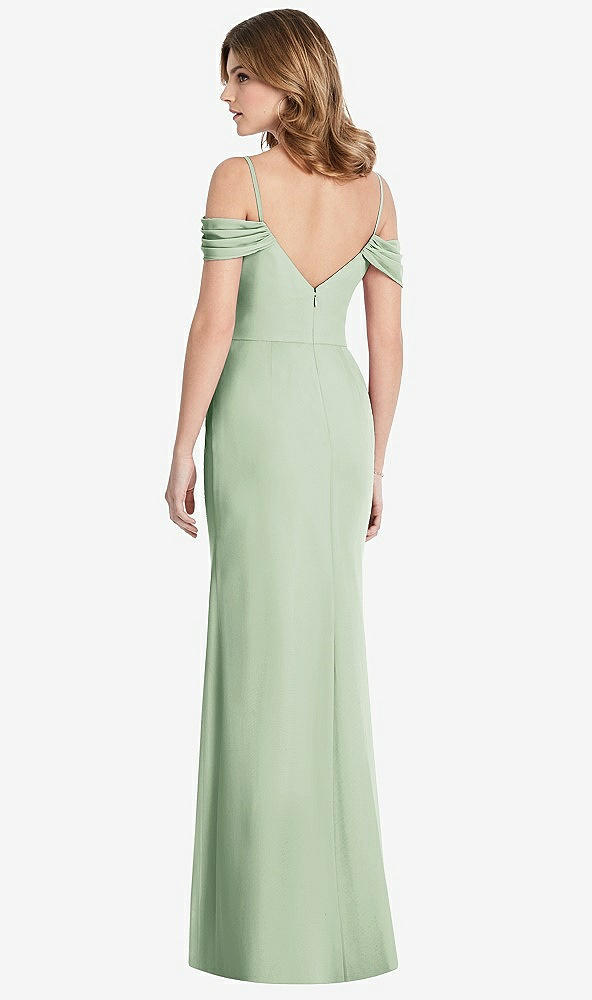 【STYLE: 1517】Off-the-Shoulder Chiffon Trumpet Gown with Front Slit【COLOR: Celadon】