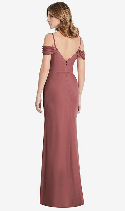 【STYLE: 1517】Off-the-Shoulder Chiffon Trumpet Gown with Front Slit【COLOR: English Rose】