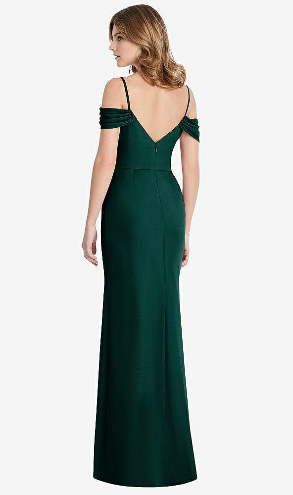 【STYLE: 1517】Off-the-Shoulder Chiffon Trumpet Gown with Front Slit【COLOR: Evergreen】