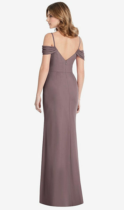 【STYLE: 1517】Off-the-Shoulder Chiffon Trumpet Gown with Front Slit【COLOR: French Truffle】
