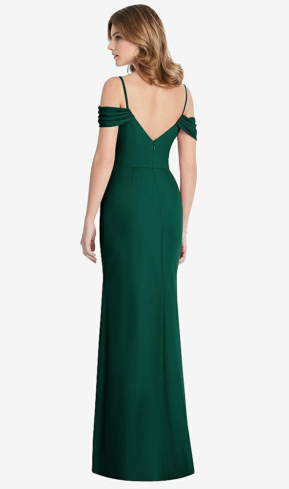 【STYLE: 1517】Off-the-Shoulder Chiffon Trumpet Gown with Front Slit【COLOR: Hunter Green】