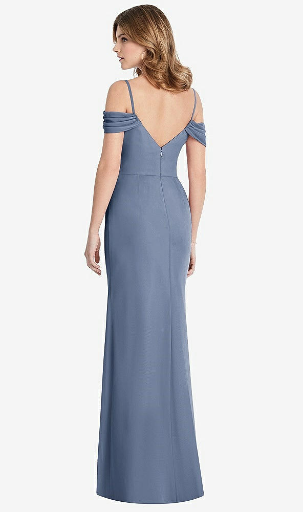 【STYLE: 1517】Off-the-Shoulder Chiffon Trumpet Gown with Front Slit【COLOR: Larkspur Blue】