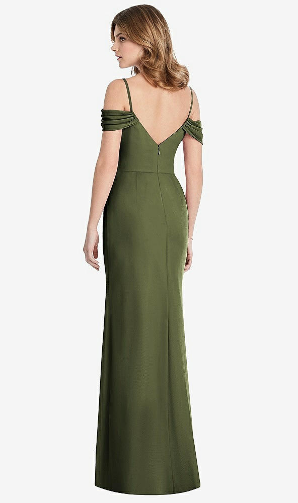 【STYLE: 1517】Off-the-Shoulder Chiffon Trumpet Gown with Front Slit【COLOR: Olive Green】
