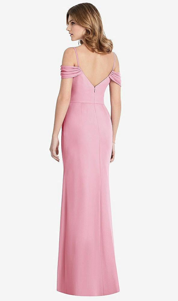 【STYLE: 1517】Off-the-Shoulder Chiffon Trumpet Gown with Front Slit【COLOR: Peony Pink】