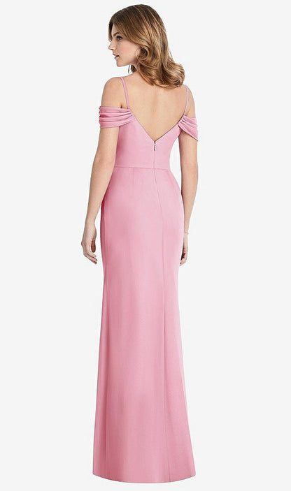 【STYLE: 1517】Off-the-Shoulder Chiffon Trumpet Gown with Front Slit【COLOR: Peony Pink】