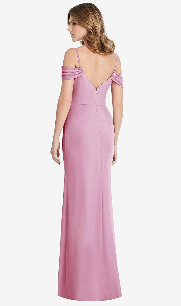 【STYLE: 1517】Off-the-Shoulder Chiffon Trumpet Gown with Front Slit【COLOR: Powder Pink】