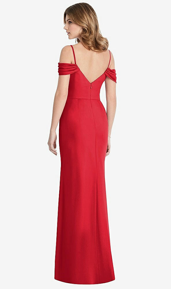 【STYLE: 1517】Off-the-Shoulder Chiffon Trumpet Gown with Front Slit【COLOR: Parisian Red】