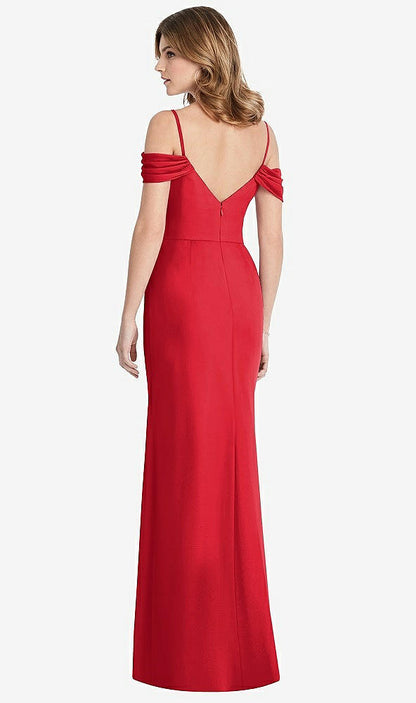 【STYLE: 1517】Off-the-Shoulder Chiffon Trumpet Gown with Front Slit【COLOR: Parisian Red】