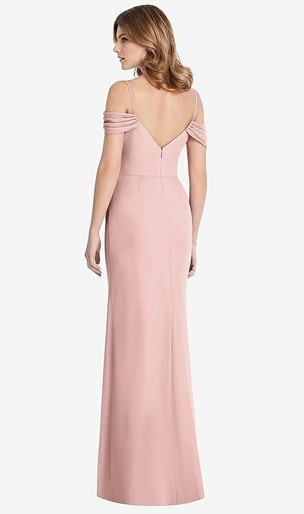【STYLE: 1517】Off-the-Shoulder Chiffon Trumpet Gown with Front Slit【COLOR: Rose - PANTONE Rose Quartz】