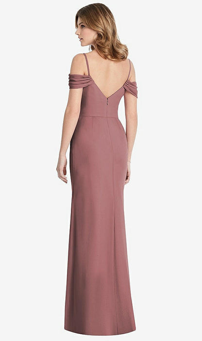 【STYLE: 1517】Off-the-Shoulder Chiffon Trumpet Gown with Front Slit【COLOR: Rosewood】