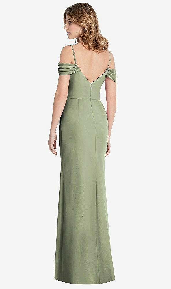 【STYLE: 1517】Off-the-Shoulder Chiffon Trumpet Gown with Front Slit【COLOR: Sage】