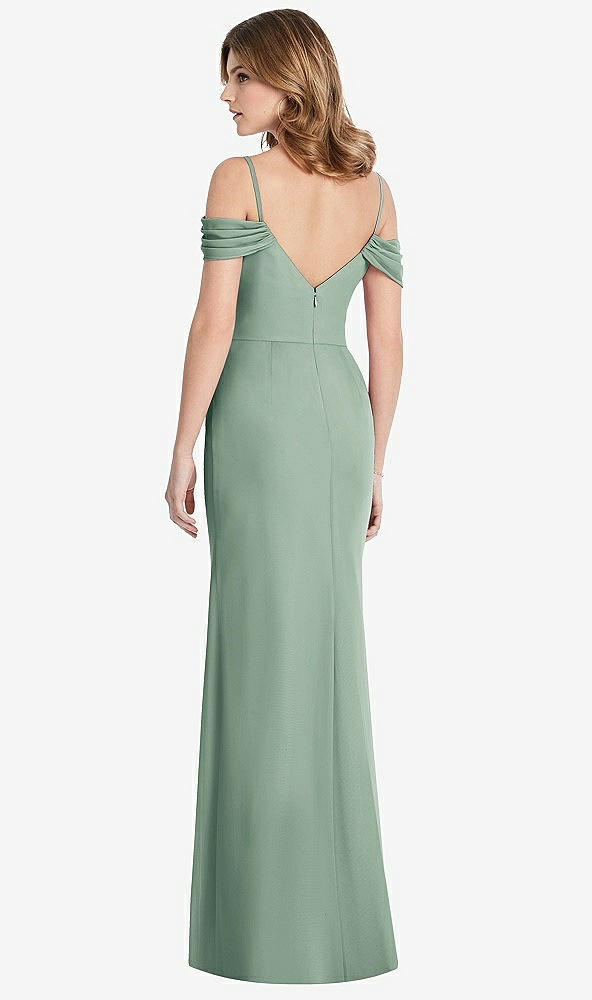【STYLE: 1517】Off-the-Shoulder Chiffon Trumpet Gown with Front Slit【COLOR: Seagrass】
