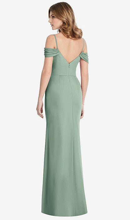 【STYLE: 1517】Off-the-Shoulder Chiffon Trumpet Gown with Front Slit【COLOR: Seagrass】