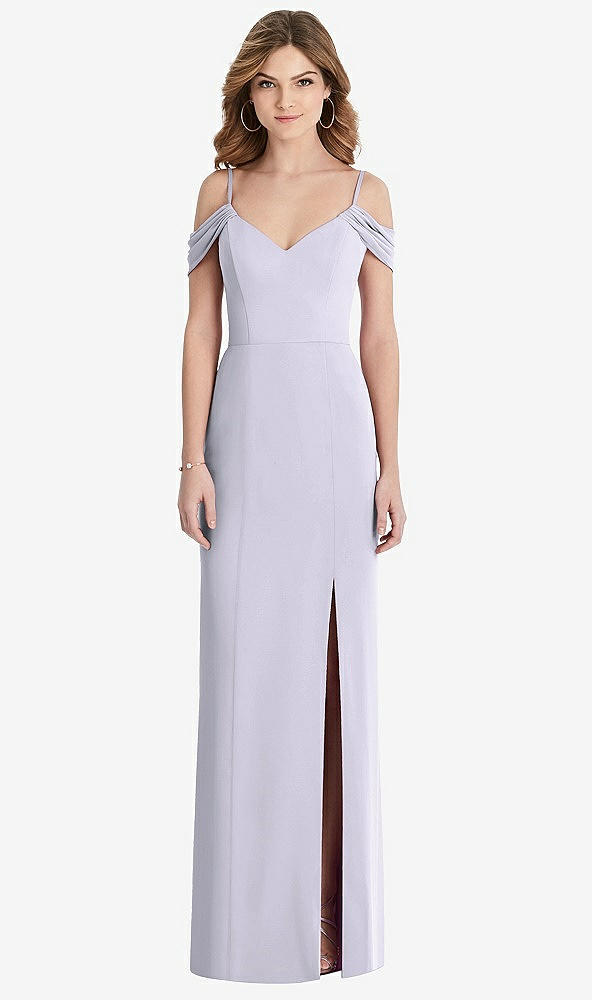 【STYLE: 1517】Off-the-Shoulder Chiffon Trumpet Gown with Front Slit【COLOR: Silver Dove】