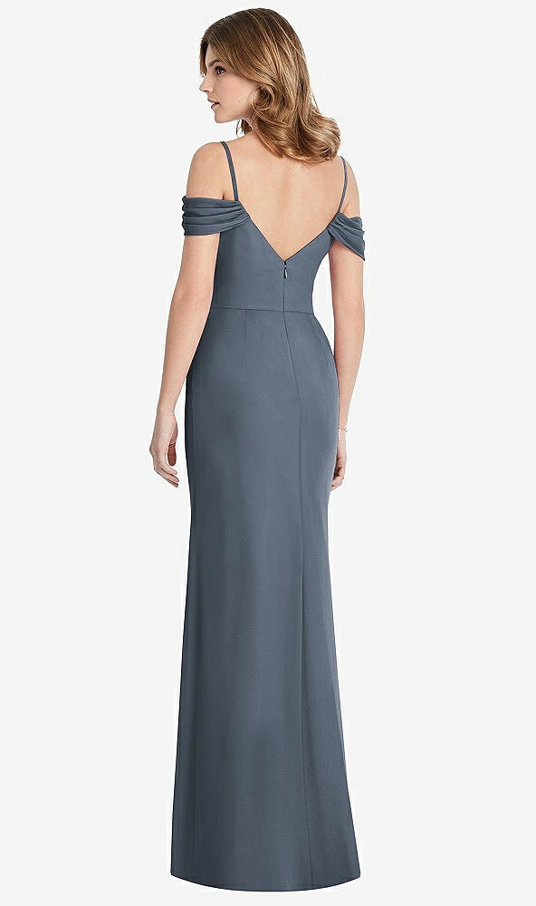【STYLE: 1517】Off-the-Shoulder Chiffon Trumpet Gown with Front Slit【COLOR: Silverstone】