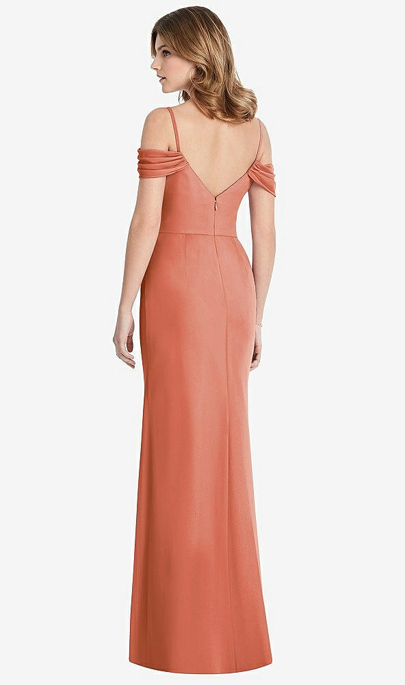 【STYLE: 1517】Off-the-Shoulder Chiffon Trumpet Gown with Front Slit【COLOR: Terracotta Copper】