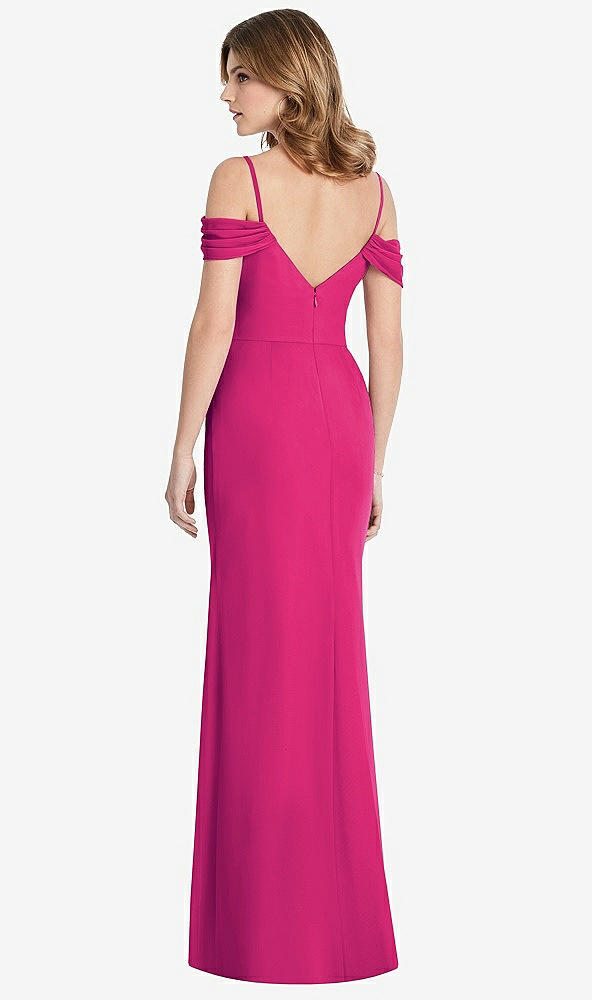 【STYLE: 1517】Off-the-Shoulder Chiffon Trumpet Gown with Front Slit【COLOR: Think Pink】
