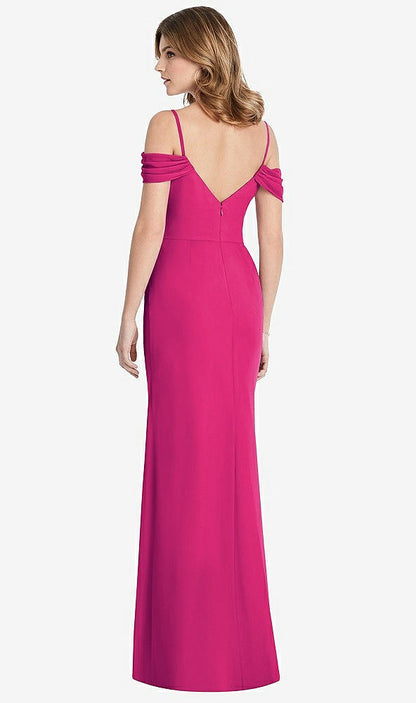 【STYLE: 1517】Off-the-Shoulder Chiffon Trumpet Gown with Front Slit【COLOR: Think Pink】