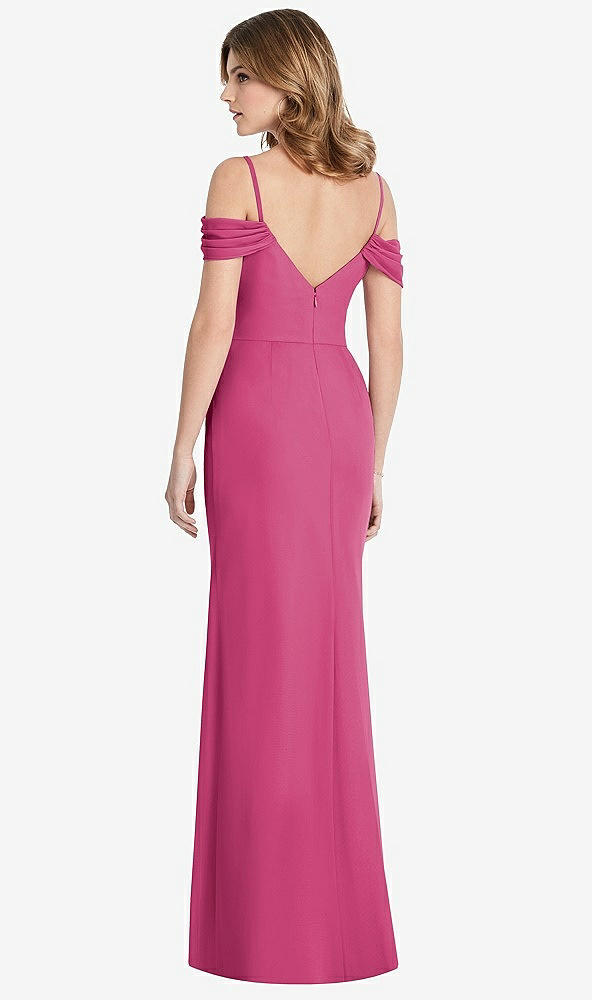 【STYLE: 1517】Off-the-Shoulder Chiffon Trumpet Gown with Front Slit【COLOR: Tea Rose】