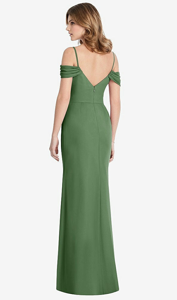 【STYLE: 1517】Off-the-Shoulder Chiffon Trumpet Gown with Front Slit【COLOR: Vineyard Green】