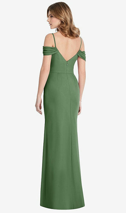 【STYLE: 1517】Off-the-Shoulder Chiffon Trumpet Gown with Front Slit【COLOR: Vineyard Green】