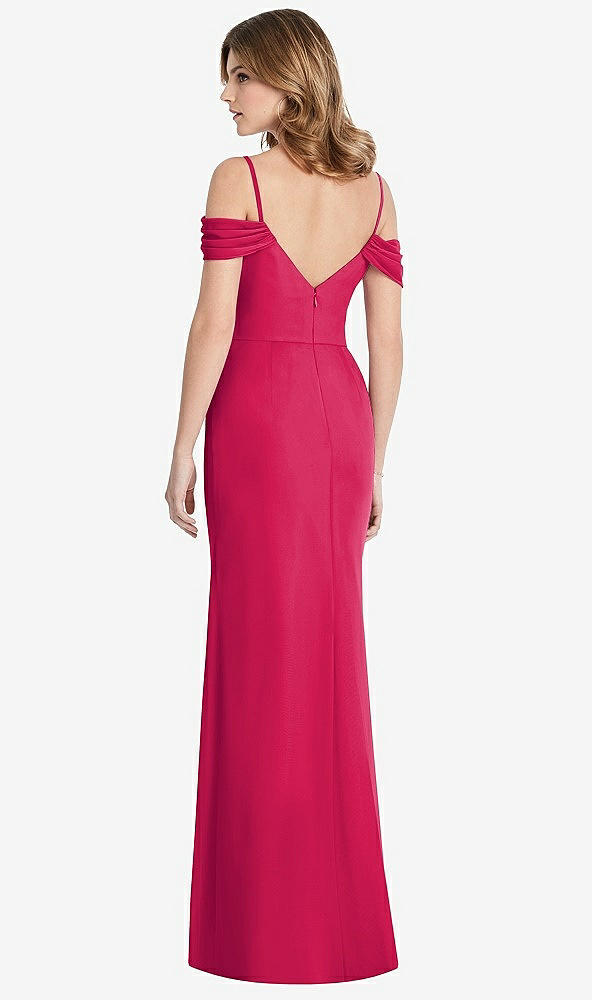 【STYLE: 1517】Off-the-Shoulder Chiffon Trumpet Gown with Front Slit【COLOR: Vivid Pink】